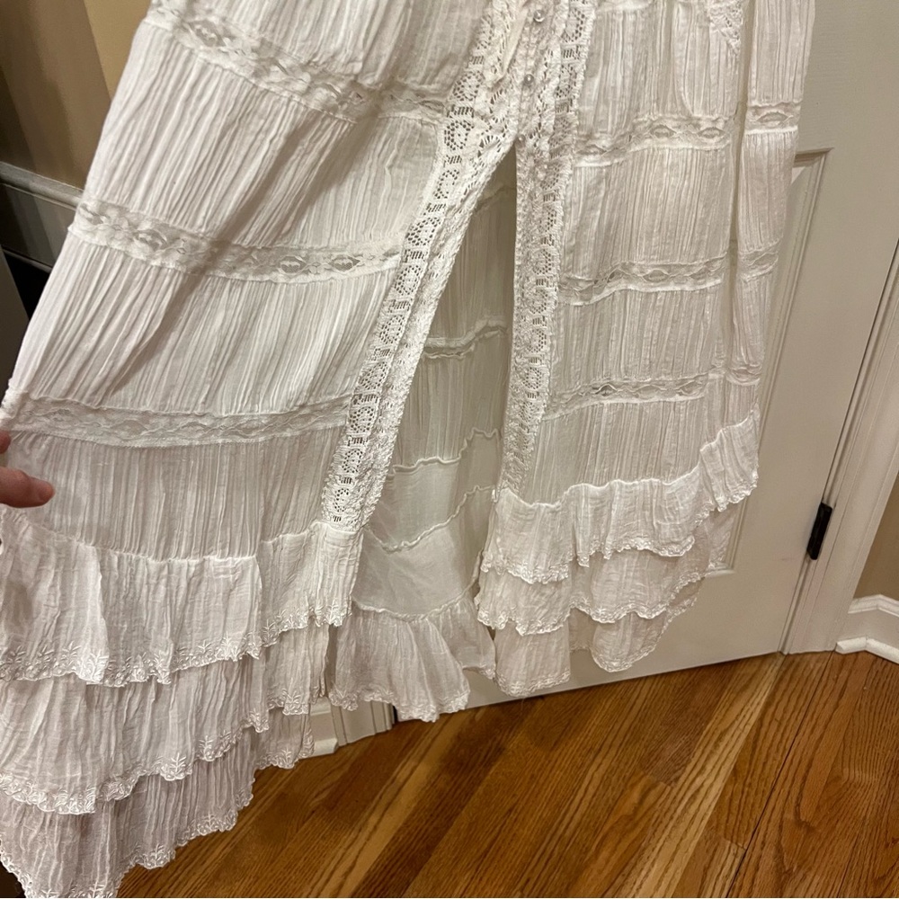 Free People Dolly Bodysuit Dress White Lace Maxi Ruffle Dress Boho Ethereal S - Picture 9 of 15
